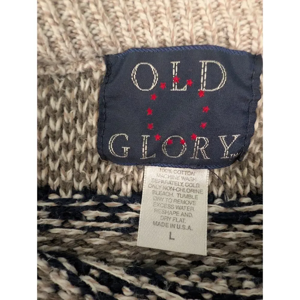 Vintage Old Glory Men’s L 3D Knit Sweater Striped Fair Isle Made in USA 90s